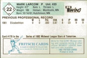 1982 Fritsch Wisconsin Rapids Twins #22 Mark Larcom Back