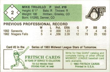 1983 Fritsch Appleton Foxes #2 Mike Trujillo Back