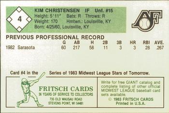 1983 Fritsch Appleton Foxes #4 Kim Christensen Back