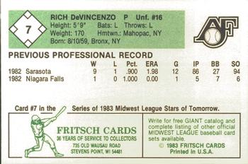 1983 Fritsch Appleton Foxes #7 Rich DeVincenzo Back