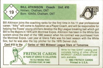 1983 Fritsch Appleton Foxes #19 Bill Atkinson Back