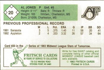 1983 Fritsch Appleton Foxes #20 Al Jones Back