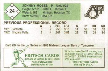 1983 Fritsch Appleton Foxes #24 Johnny Moses Back