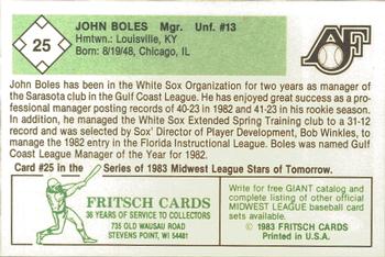1983 Fritsch Appleton Foxes #25 John Boles Back
