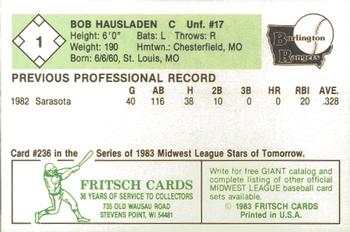1983 Fritsch Burlington Rangers #1 Bob Hausladen Back