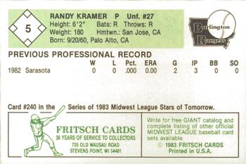 1983 Fritsch Burlington Rangers #5 Randy Kramer Back