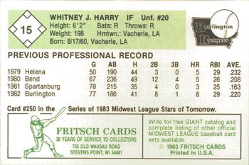 1983 Fritsch Burlington Rangers #15 Whitney Harry Back