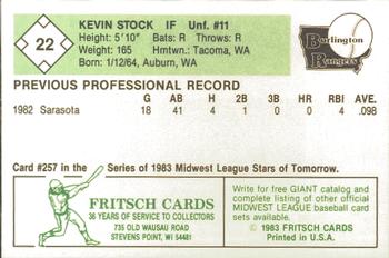 1983 Fritsch Burlington Rangers #22 Kevin Stock Back
