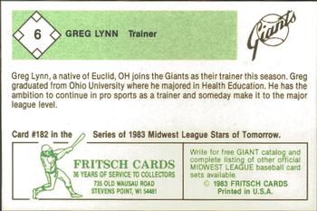 1983 Fritsch Clinton Giants #6 Greg Lynn Back