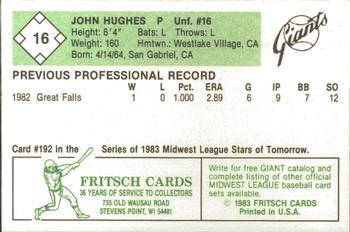1983 Fritsch Clinton Giants #16 John Hughes Back