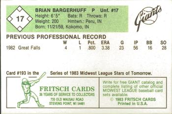 1983 Fritsch Clinton Giants #17 Brian Bargerhuff Back