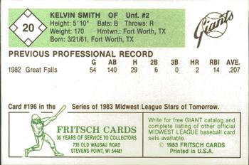 1983 Fritsch Clinton Giants #20 Kelvin Smith Back
