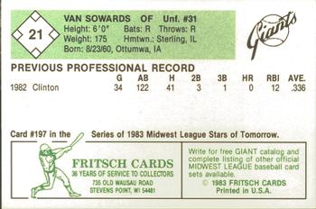 1983 Fritsch Clinton Giants #21 Van Sowards Back
