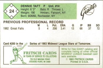 1983 Fritsch Clinton Giants #24 Dennie Taft Back