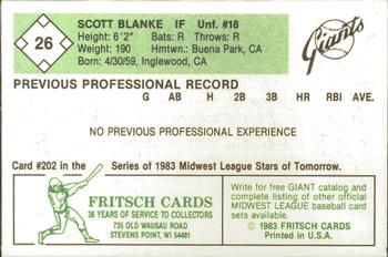 1983 Fritsch Clinton Giants #26 Scott Blanke Back