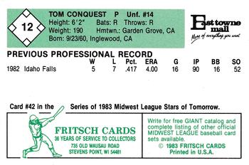 1983 Fritsch Madison Muskies #12 Tom Conquest Back