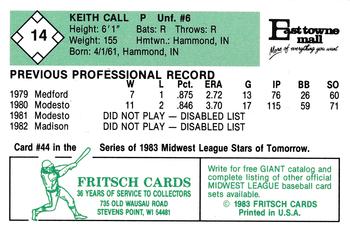 1983 Fritsch Madison Muskies #14 Keith Call Back