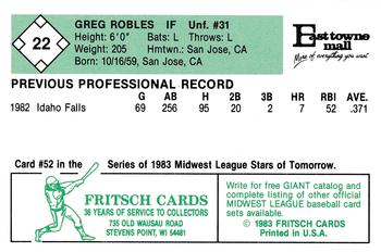 1983 Fritsch Madison Muskies #22 Greg Robles Back