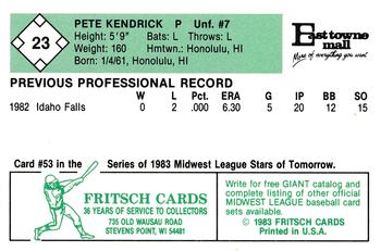 1983 Fritsch Madison Muskies #23 Pete Kendrick Back