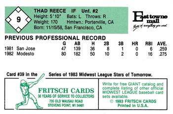1983 Fritsch Madison Muskies #9 Thad Reece Back