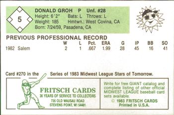 1983 Fritsch Peoria Suns #5 Donald Groh Back