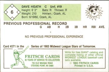 1983 Fritsch Peoria Suns #6 Dave Heath Back