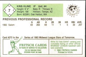1983 Fritsch Peoria Suns #7 Kris Kline Back