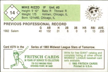 1983 Fritsch Peoria Suns #14 Mike Rizzo Back