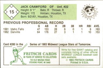 1983 Fritsch Peoria Suns #15 Jack Crawford Back