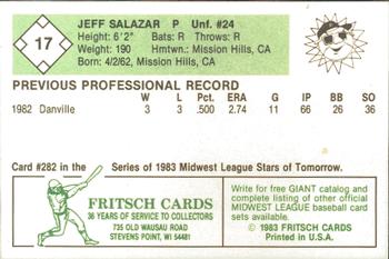1983 Fritsch Peoria Suns #17 Jeff Salazar Back