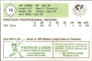 1983 Fritsch Peoria Suns #18 Jay Lewis Back