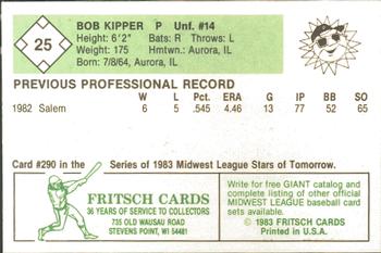 1983 Fritsch Peoria Suns #25 Bob Kipper Back