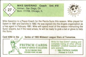 1983 Fritsch Peoria Suns #27 Mike Saverino Back