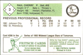 1983 Fritsch Springfield Cardinals #3 Paul Cherry Back