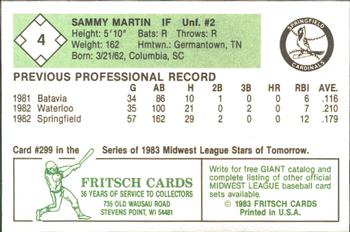 1983 Fritsch Springfield Cardinals #4 Sammy Martin Back