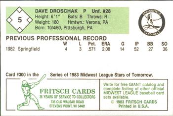 1983 Fritsch Springfield Cardinals #5 Dave Droschak Back