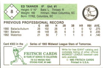 1983 Fritsch Springfield Cardinals #8 Ed Tanner Back