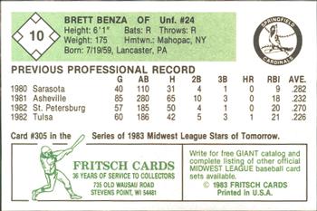 1983 Fritsch Springfield Cardinals #10 Brett Benza Back