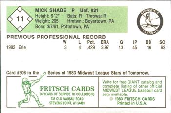 1983 Fritsch Springfield Cardinals #11 Mick Shade Back
