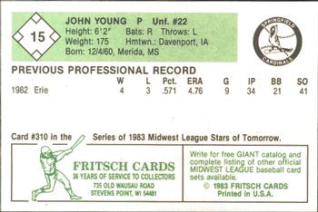 1983 Fritsch Springfield Cardinals #15 John Young Back