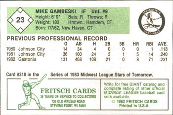 1983 Fritsch Springfield Cardinals #23 Mike Gambeski Back