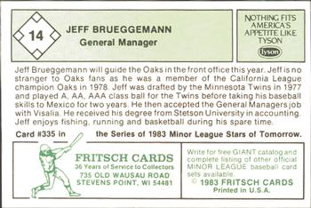 1983 Fritsch Visalia Oaks #14 Jeff Brueggemann Back