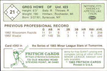 1983 Fritsch Visalia Oaks #21 Greg Howe Back