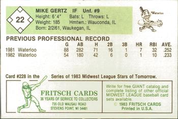 1983 Fritsch Waterloo Indians #22 Mike Gertz Back