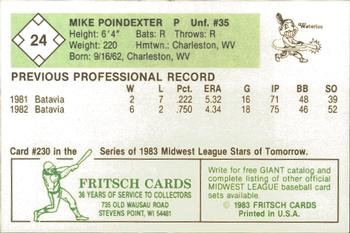 1983 Fritsch Waterloo Indians #24 Mike Poindexter Back