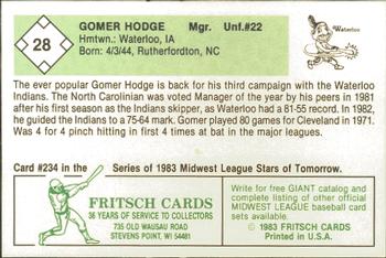 1983 Fritsch Waterloo Indians #28 Gomer Hodge Back