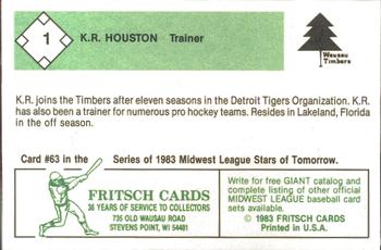 1983 Fritsch Wausau Timbers #1 K.R. Houston Back