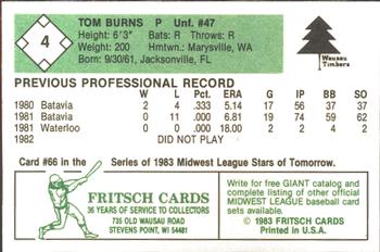 1983 Fritsch Wausau Timbers #4 Tom Burns Back