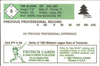 1983 Fritsch Wausau Timbers #8 Tim Slavin Back