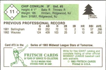 1983 Fritsch Wausau Timbers #11 Chip Conklin Back